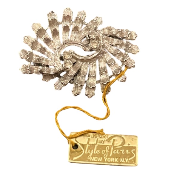 Nwt Vintage Art Deco Paris Silver Plated Crystal Rhinestone Caged Wings Brooch